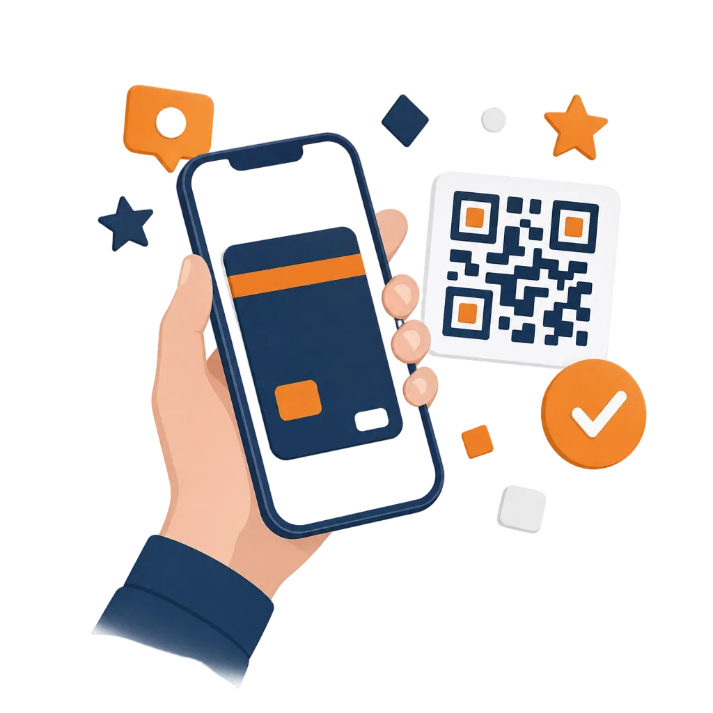 Mão segurando o celular com o cartão digital